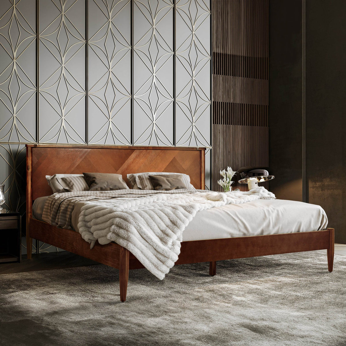 Panthera Platform Bed Frame With Headboard