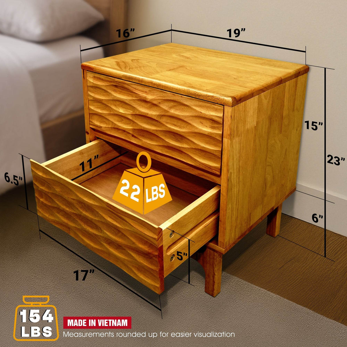 Elara Nightstand with 2 Drawers