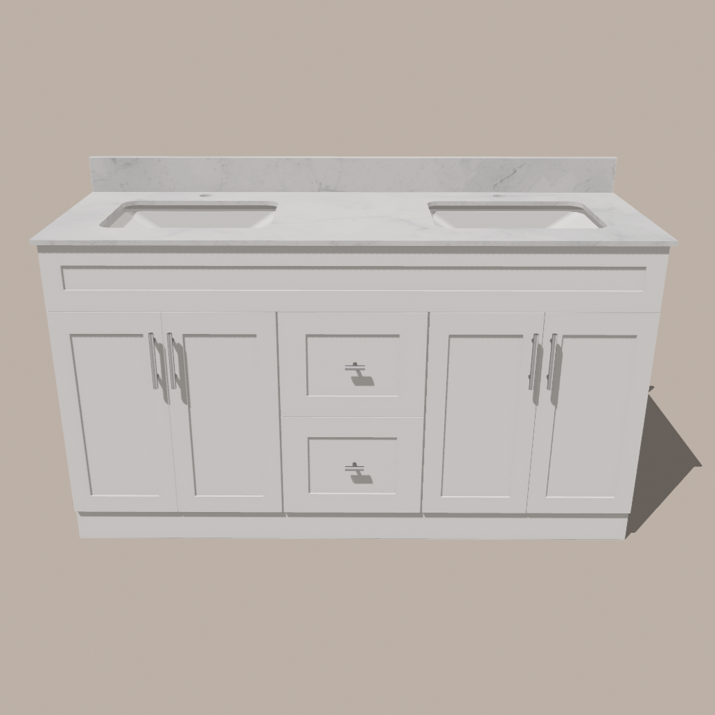 72-Inch Double Sink Shaker Bathroom Vanity — White or Gray | Plywood Cabinet, Solid-Wood Doors, Soft-Close 3-Way Clip-On Hinges | Center 2 Drawers