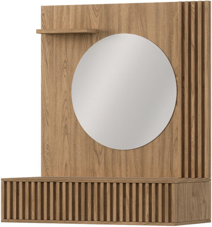 Entsian Oak Wood Paneled Floating Vanity w/Mirror - Artisan Oak