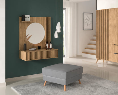 Entsian Oak Wood Paneled Floating Vanity w/Mirror - Artisan Oak