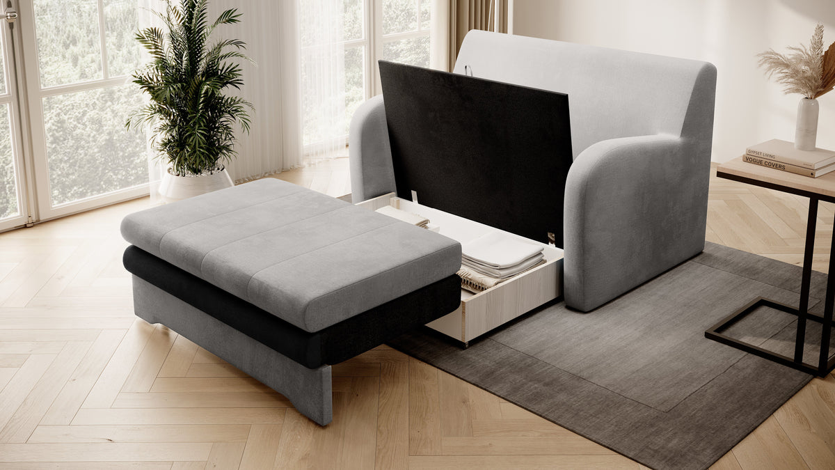 Ario Condo Style 2 Seater Storage Sleeper Sofa - Light Grey/Charcoal