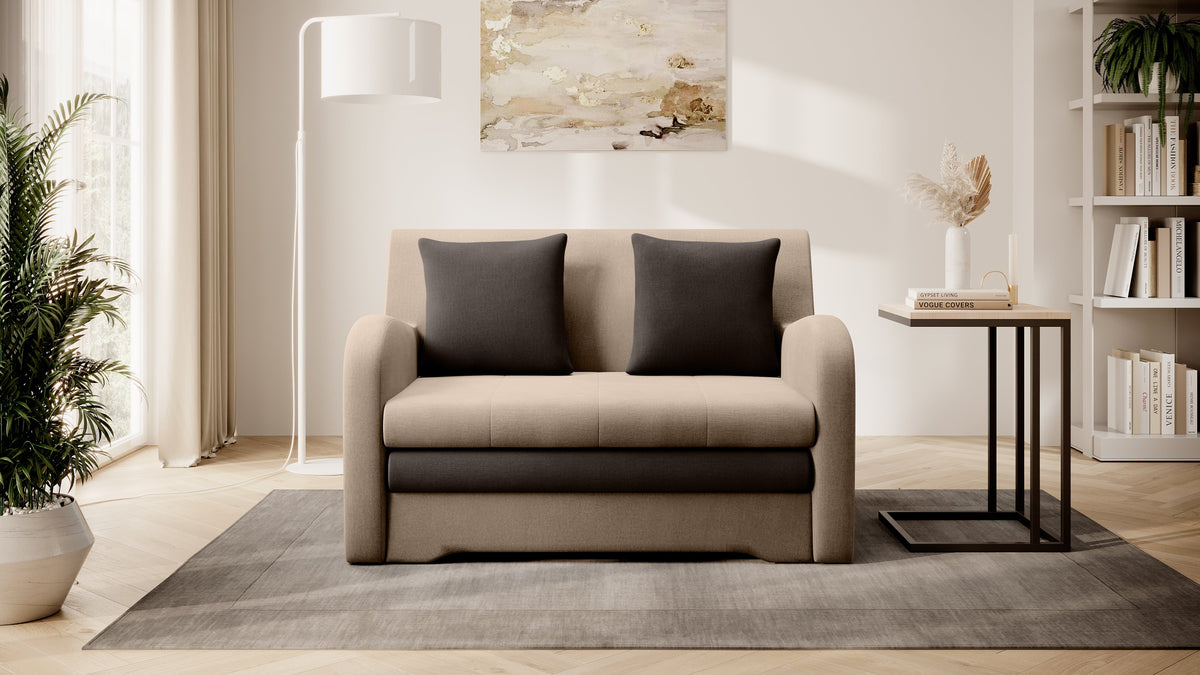 Ario Condo Style 2 Seater Storage Sleeper Sofa - Beige/Brown