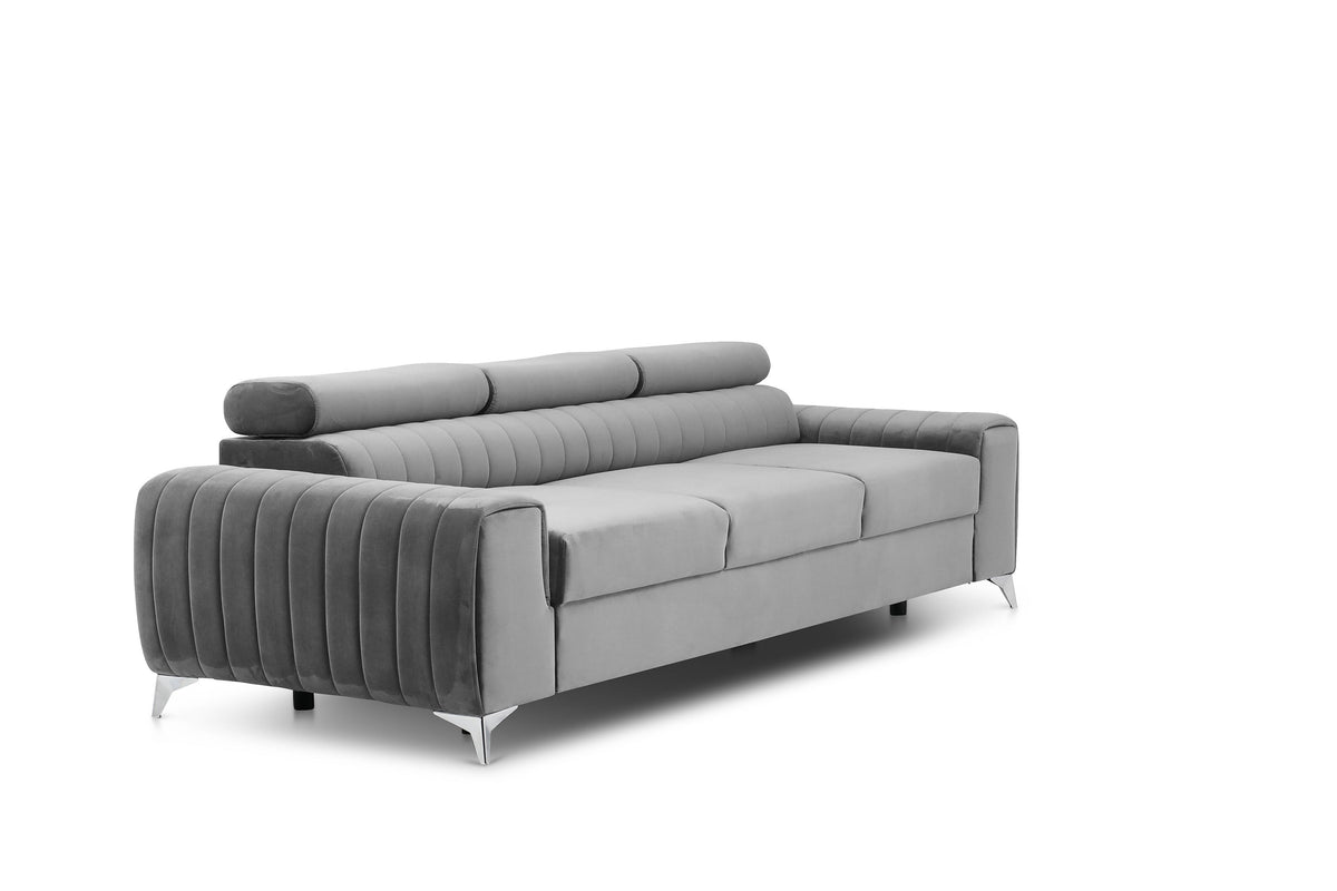 Laurence 3 Seater Velvet Sleeper Sofa - Light Grey
