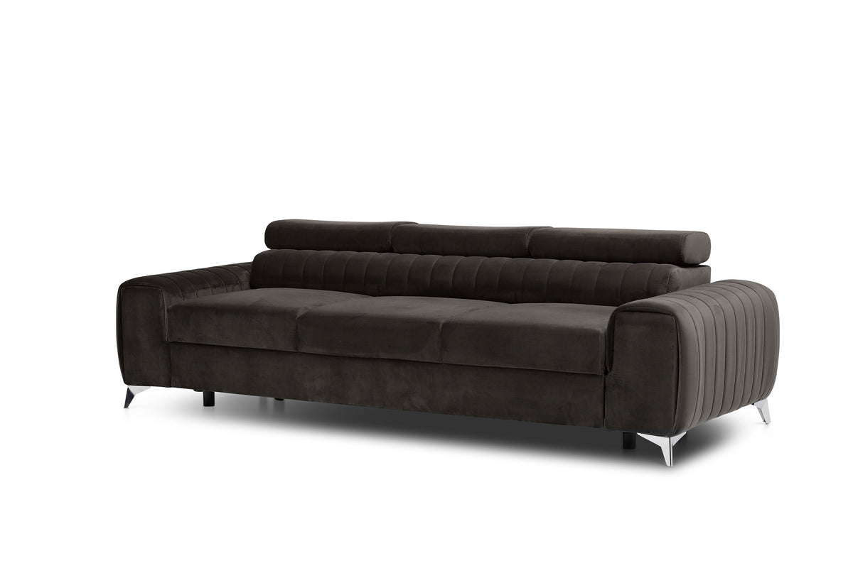 Laurence 3 Seater Velvet Sleeper Sofa - Dark Brown