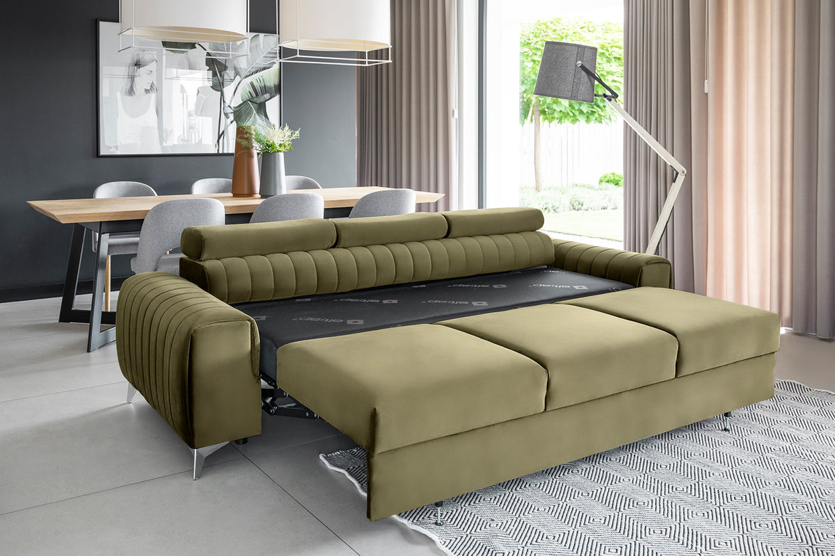 Laurence 3 Seater Velvet Sleeper Sofa - Olive Green