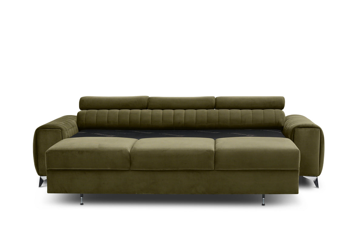 Laurence 3 Seater Velvet Sleeper Sofa - Olive Green