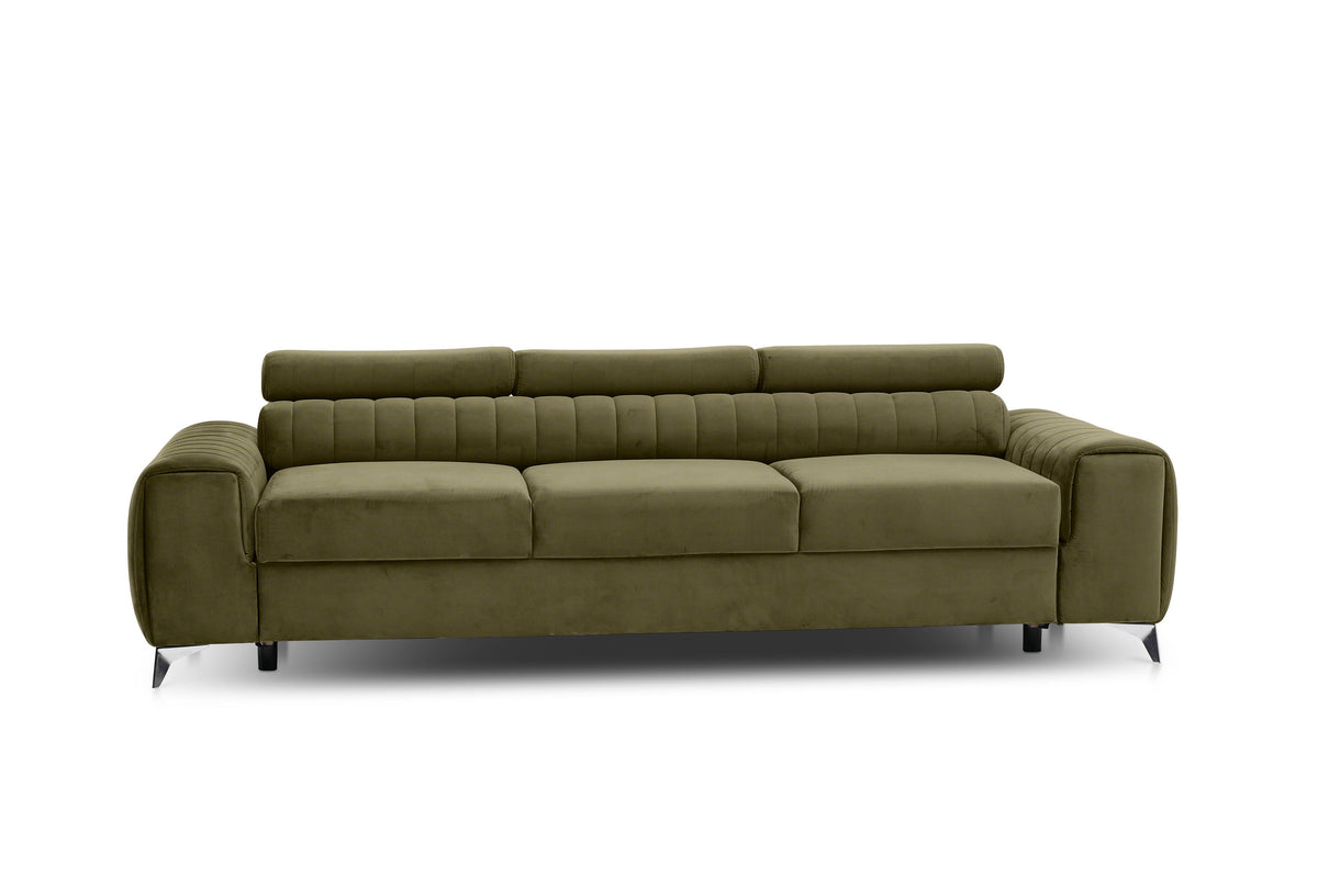 Laurence 3 Seater Velvet Sleeper Sofa - Olive Green