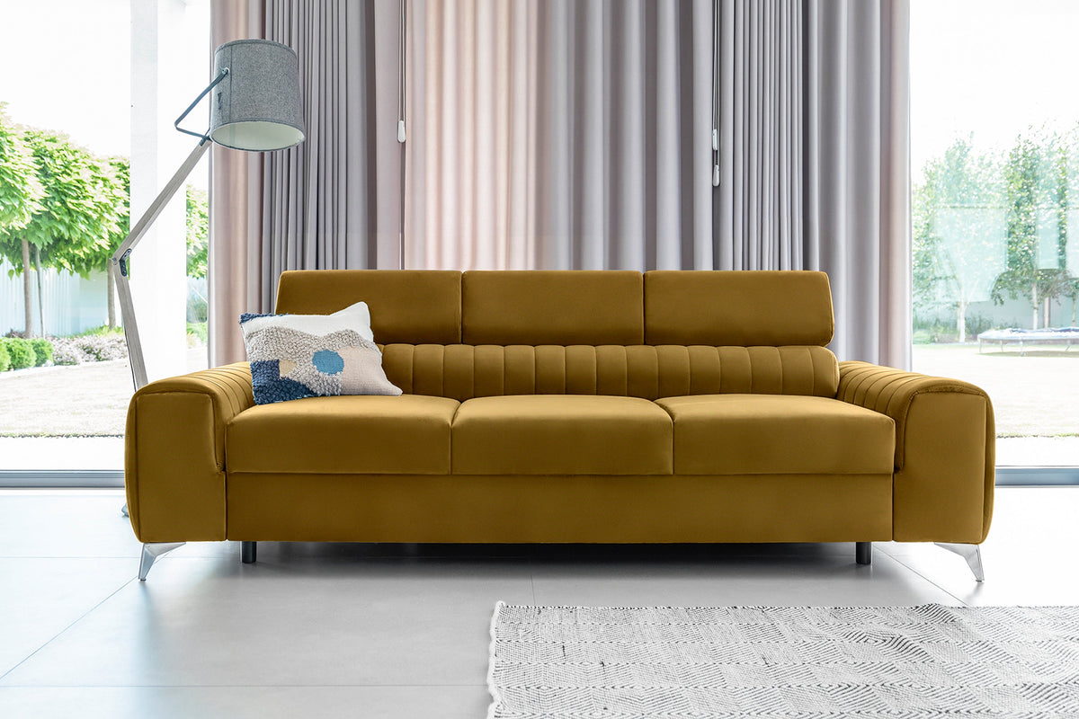 Laurence 3 Seater Velvet Sleeper Sofa - Mustard
