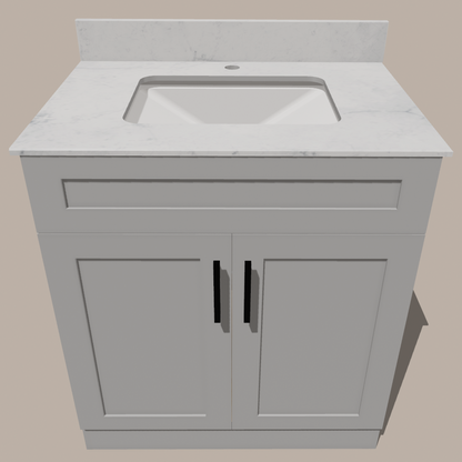 30-Inch Shaker Bathroom Vanity — White or Gray | Plywood Cabinet, Solid-Wood Doors, Soft-Close 3-Way Clip-On Hinges, Natural Wood Interior