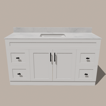72-Inch Single Sink Shaker Bathroom Vanity — White or Gray | Plywood Cabinet, Solid-Wood Doors, Soft-Close 3-Way Clip-On Hinges | 4 Drawers, Center Double Doors