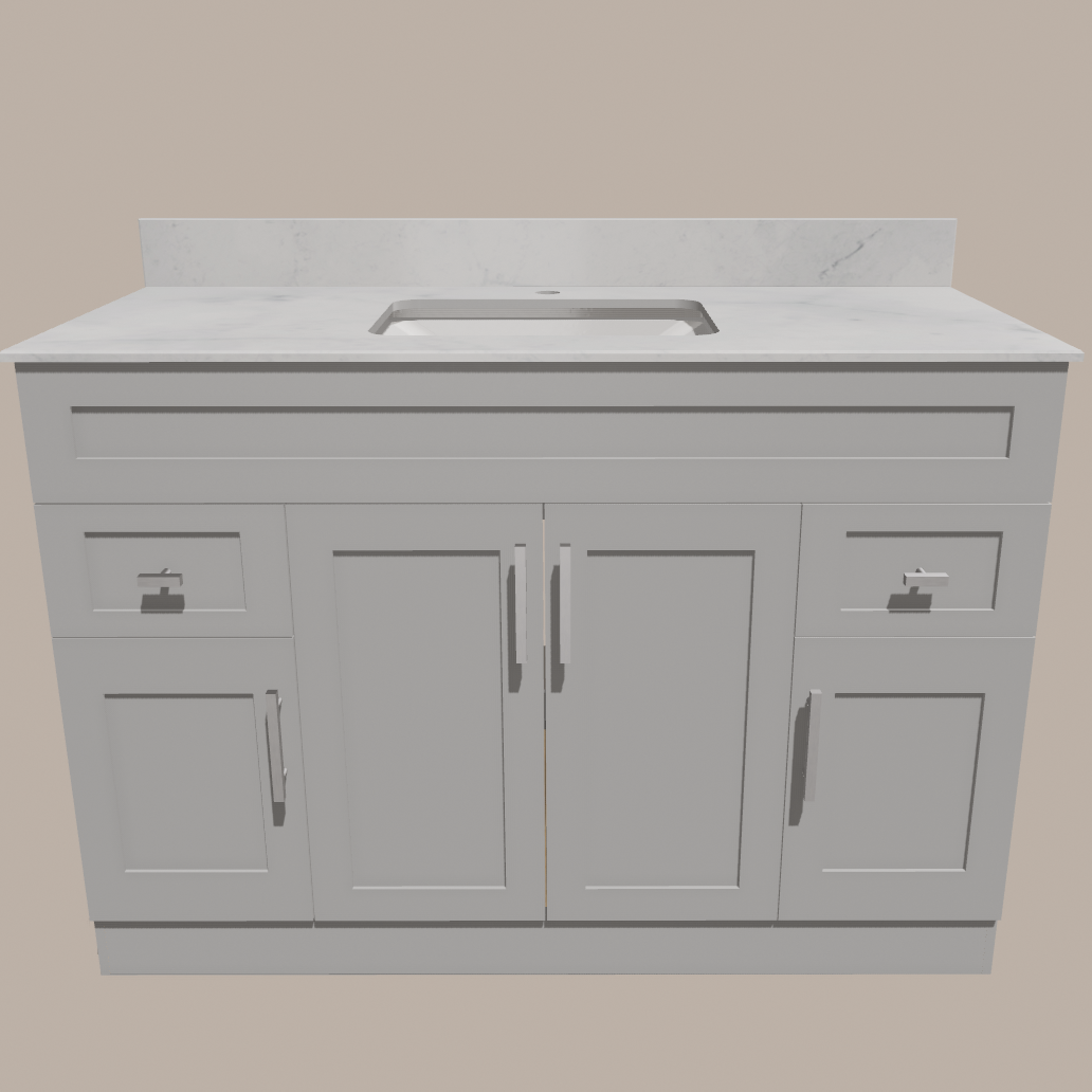 48-Inch Shaker Bathroom Vanity — White or Gray | Plywood Cabinet, Solid-Wood Doors, Soft-Close 3-Way Clip-On Hinges
