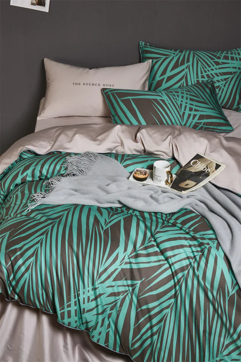 Eden 600 TC Floral Cotton Duvet Set - Green/Brown