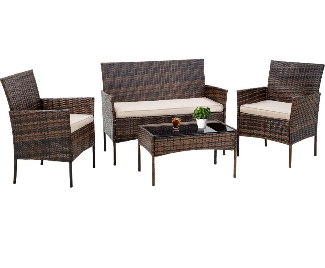 4 PC WICKER PATIO GREY SET