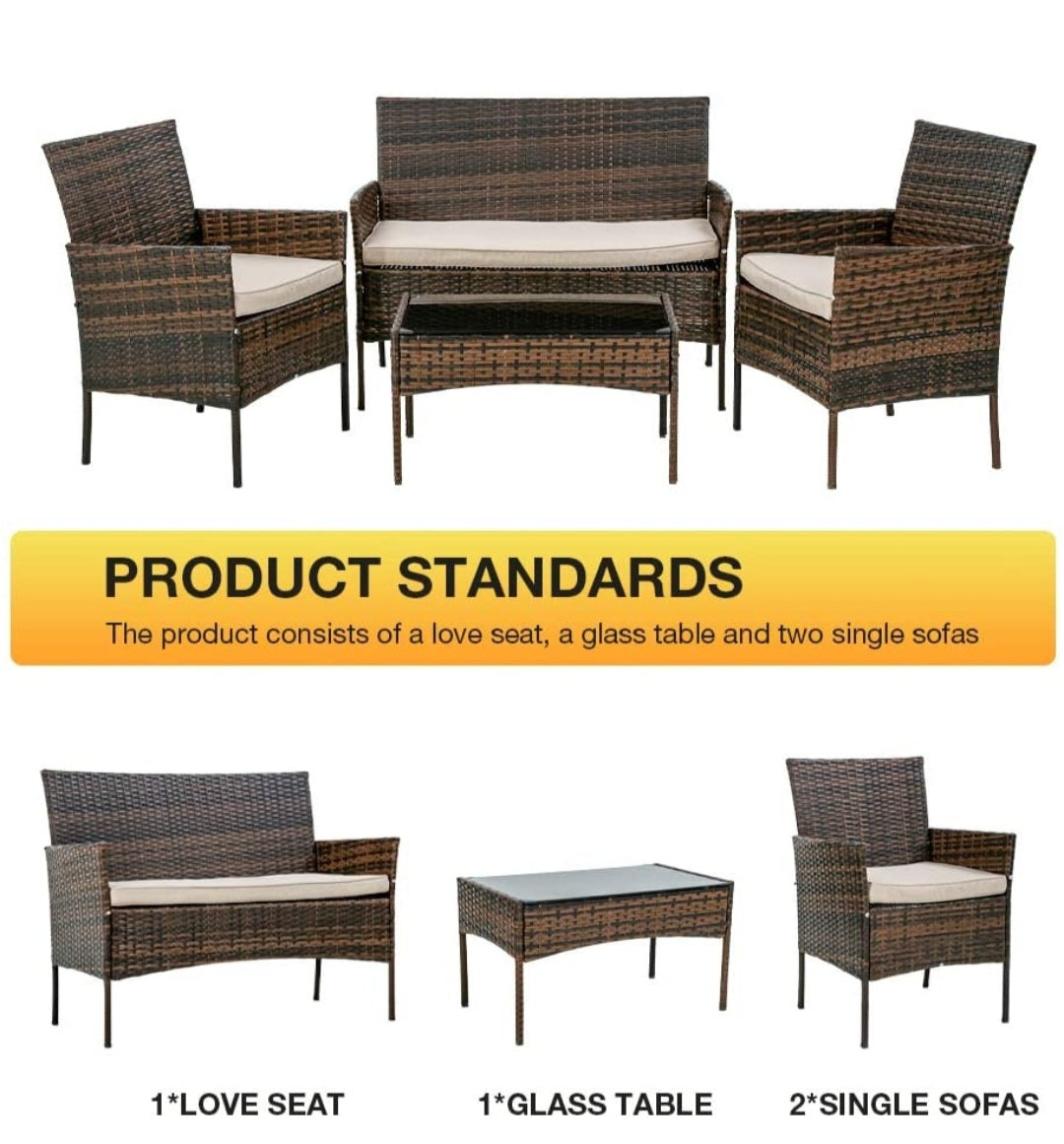 4 PC WICKER PATIO GREY SET