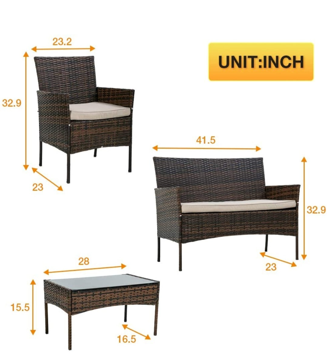 4 PC WICKER PATIO GREY SET