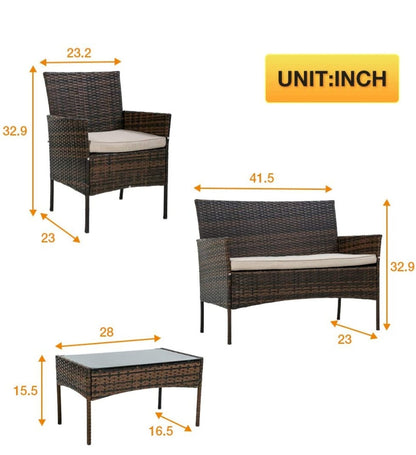 4 PC WICKER PATIO GREY SET