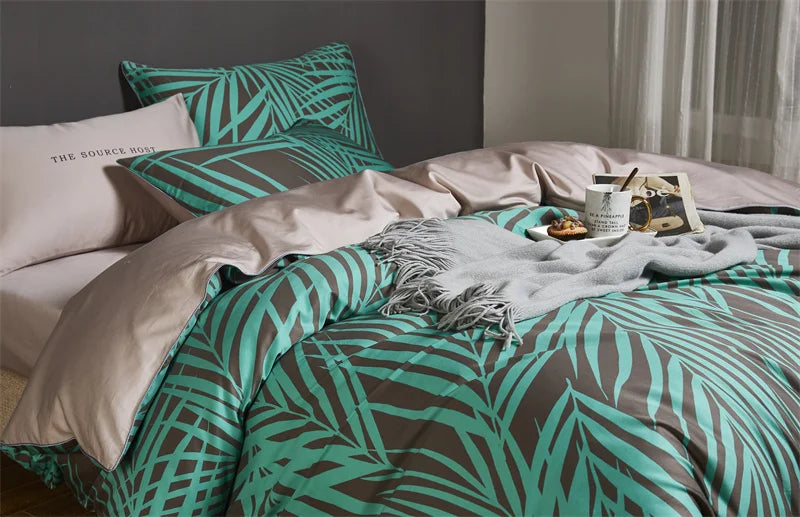 Eden 600 TC Floral Cotton Duvet Set - Green/Brown