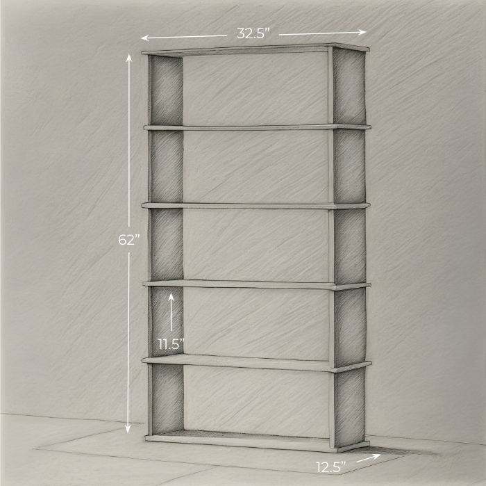 5 shelf bookcase in white oak