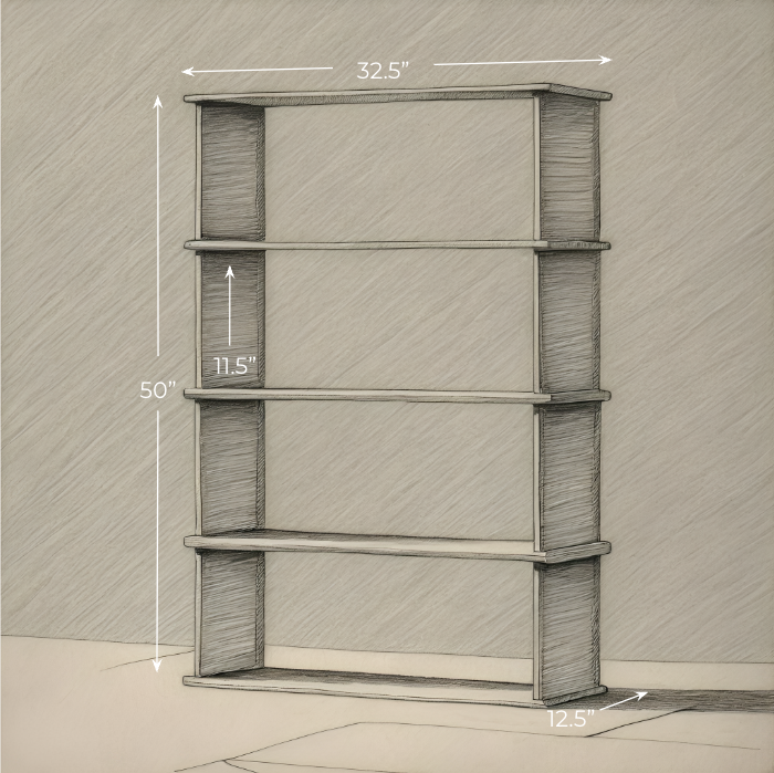4 shelf bookcase in white oak