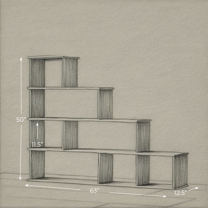 Step bookshelf in white oak