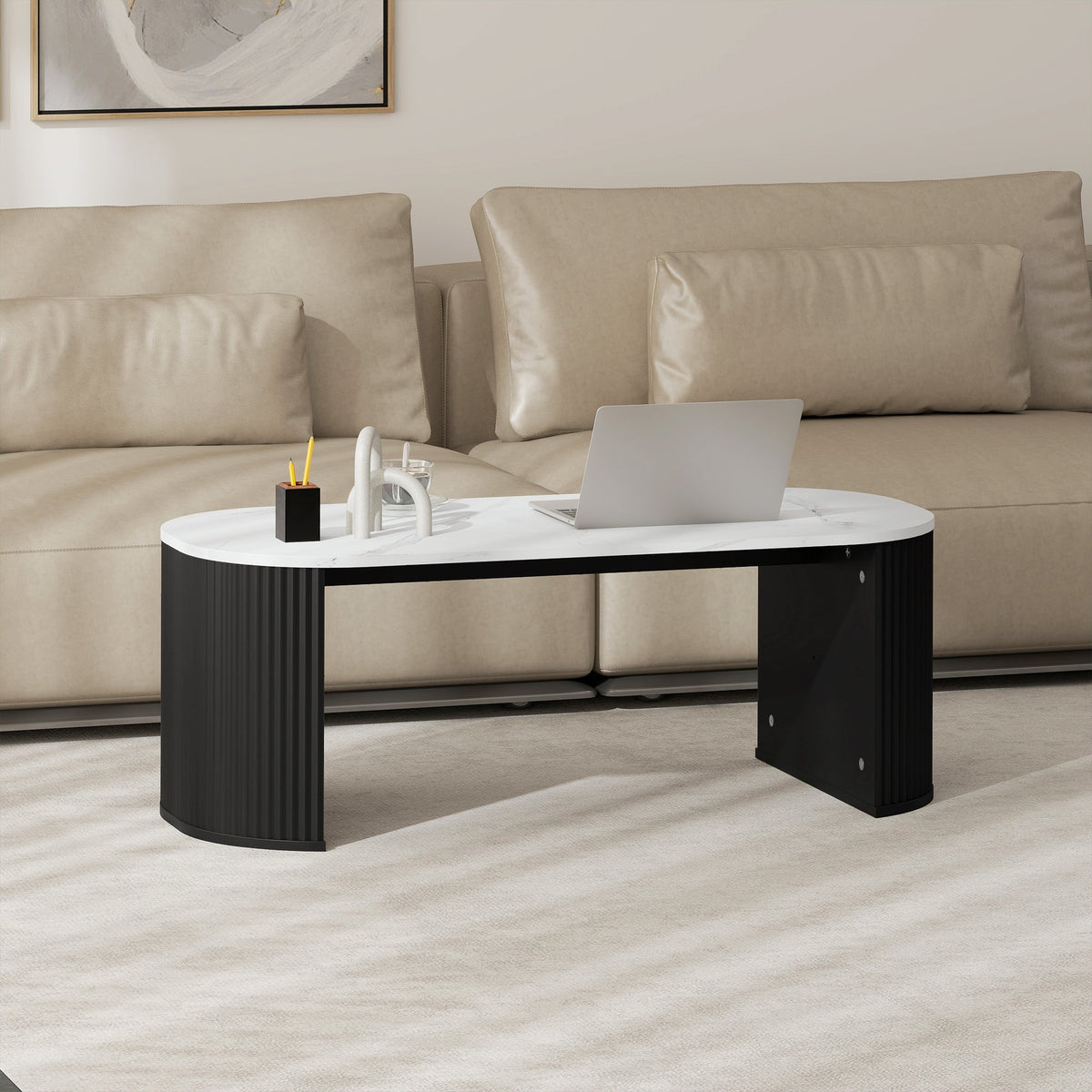 Cameron Modern Faux-Marble Coffee Table-Black