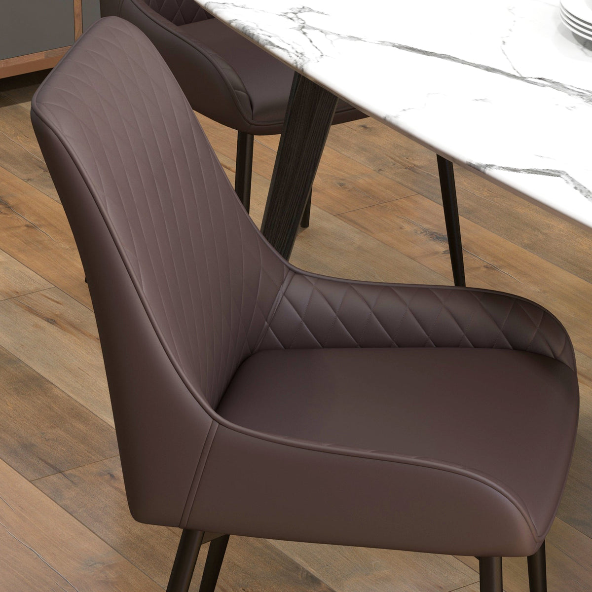 Blake Vegan Leather Modern Dining Chairs with Diamond Tufting-Set of 4-Brown