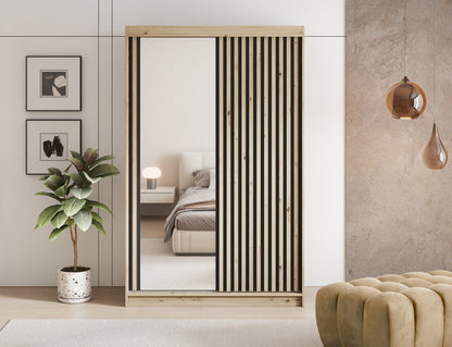 Emerio Mirrored 2 Sliding Door Freestanding Wardrobe - Maple Oak