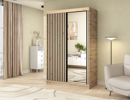 Emerio Mirrored 2 Sliding Door Freestanding Wardrobe - Maple Oak