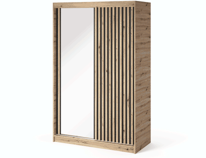Emerio Mirrored 2 Sliding Door Freestanding Wardrobe - Maple Oak