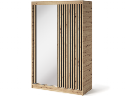 Emerio Mirrored 2 Sliding Door Freestanding Wardrobe - Maple Oak