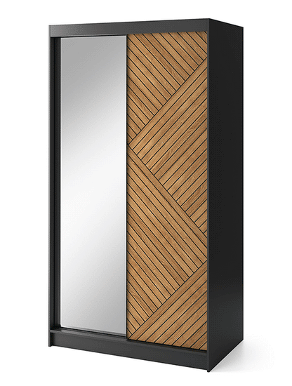 Marrphy Mirrored 2 Sliding Door Freestanding Wardrobe - Black/Oak Caramel