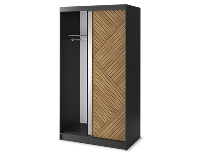 Marrphy Mirrored 2 Sliding Door Freestanding Wardrobe - Black/Oak Caramel