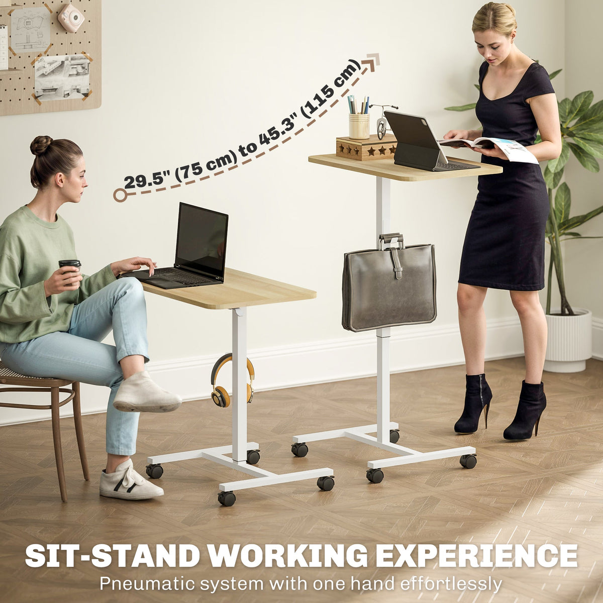 Eden Height Adjustable Standing Desk with Wheels and Headphone Hook-Natural