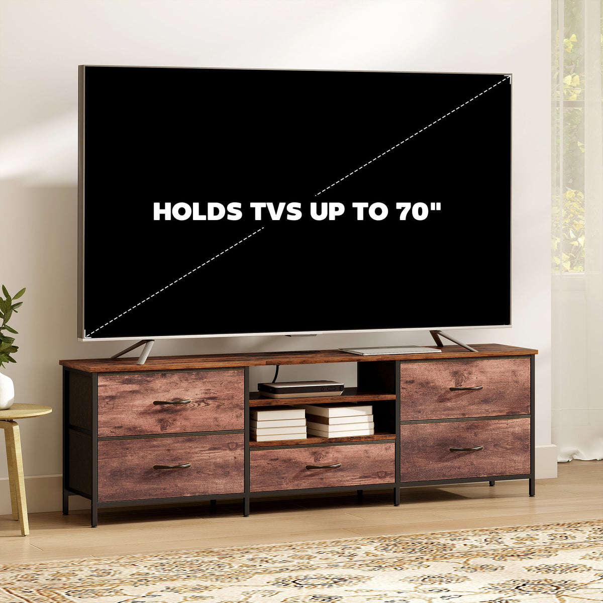 Jamie TV Stand with Charging Station for TVs up to 70 Inches-Rustic Brown
