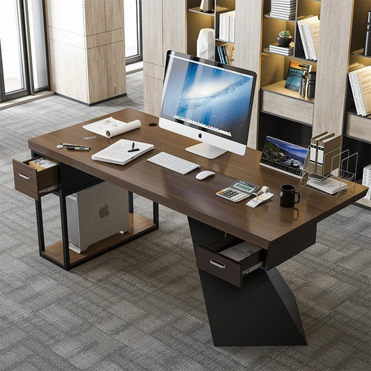 Modern K-Leg Steel Frame Office Desk with 2 Drawers - Pula BLV08