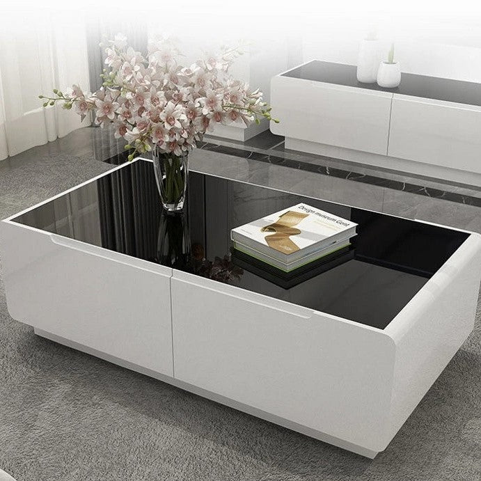 BT18 Rectangular Coffee Table with Glass Top & Storage