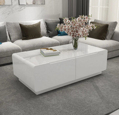BT18 Rectangular Coffee Table with Glass Top & Storage