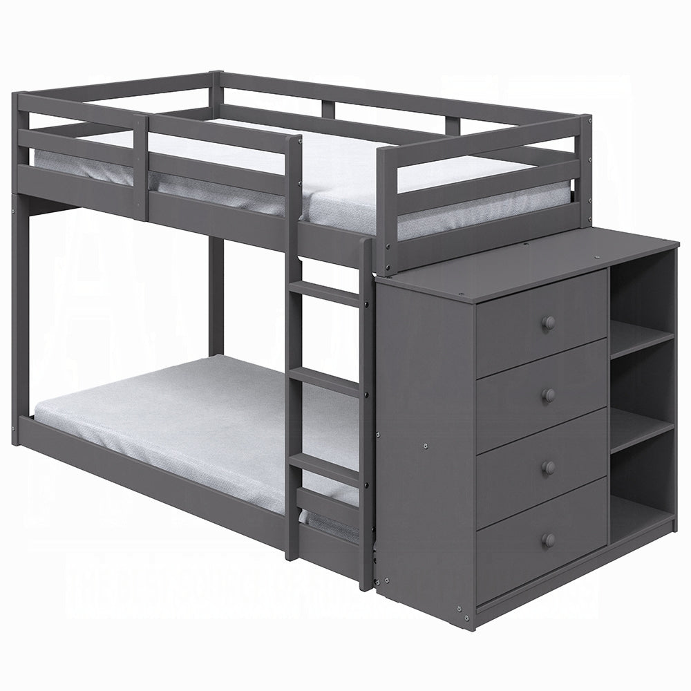 Barney Twin Bunk/Loft Bed W/Drawers & Storage - Grey
