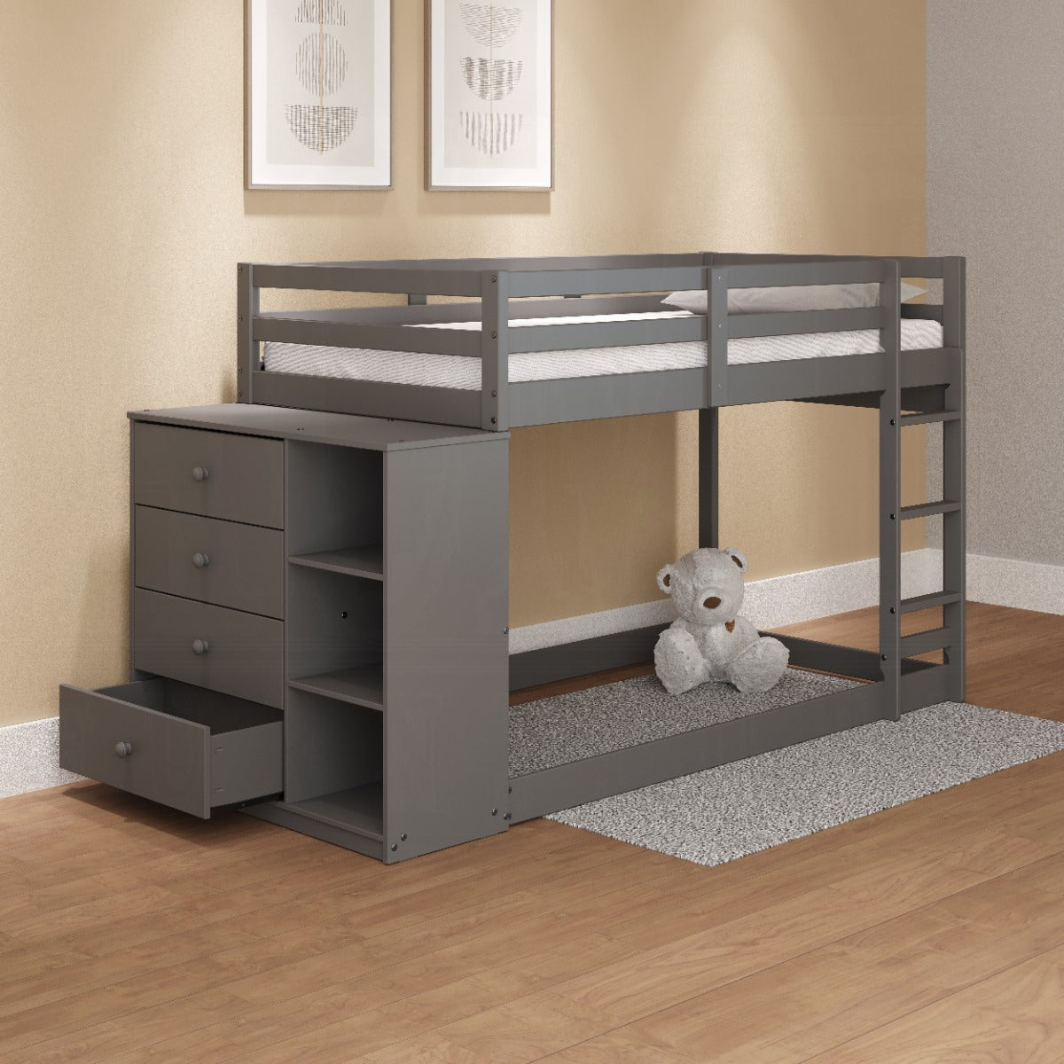 Barney Twin Bunk/Loft Bed W/Drawers & Storage - Grey
