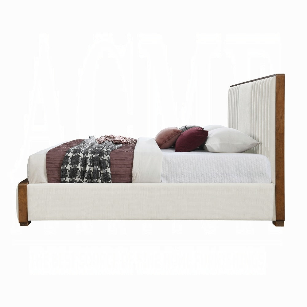 Mahi Upholstered Platform Bed - Beige/Walnut