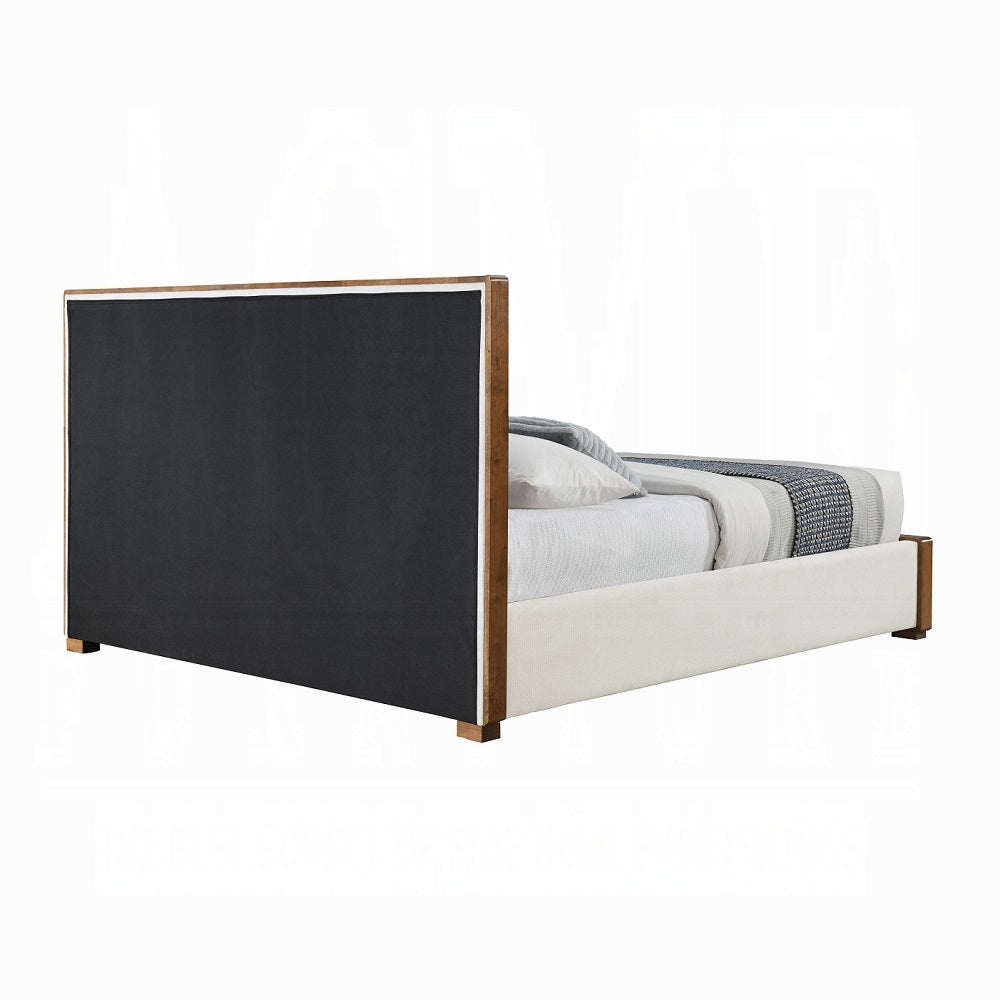 Mahi Upholstered Platform Bed - Beige/Walnut