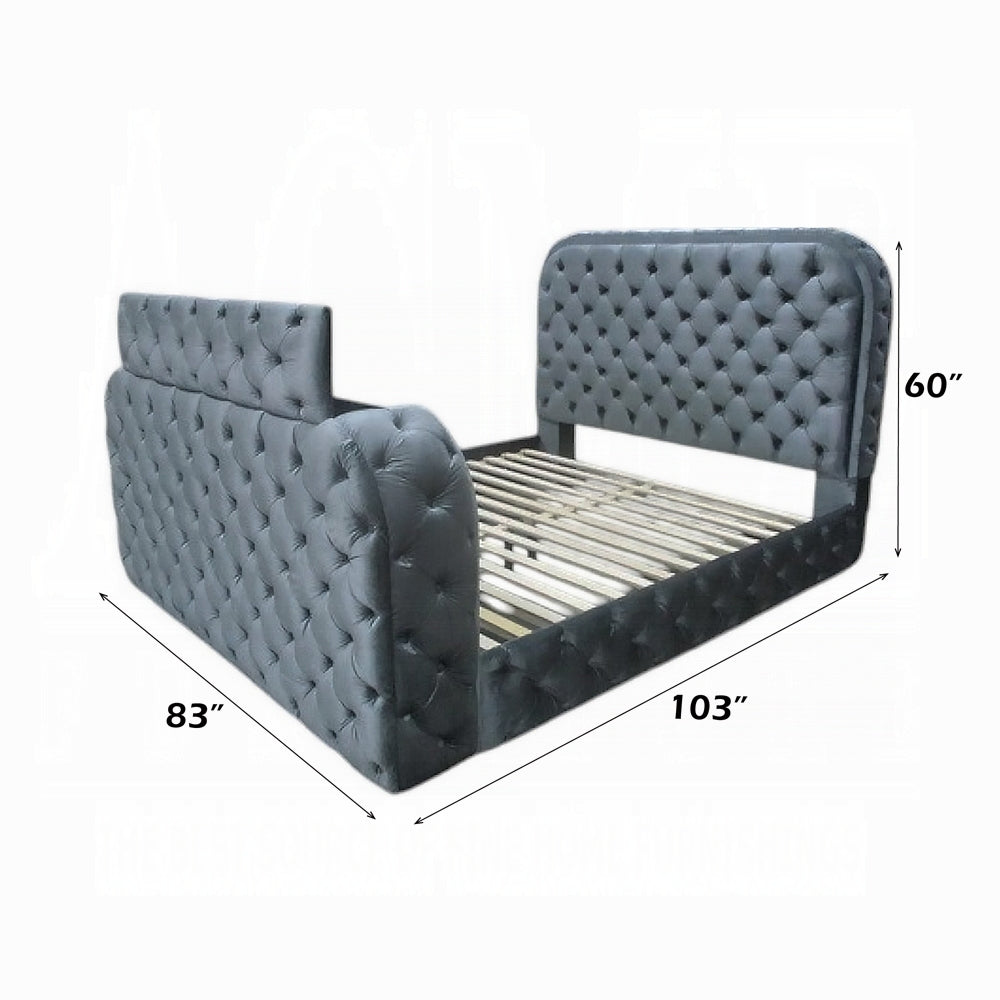 Tagus Smart Platform Bed with LED/ Fireplace/ TV Stand - Grey