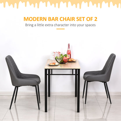 Blake Modern Dining Chairs Set of 2 with Diamond Tufting and Steel Legs-Grey