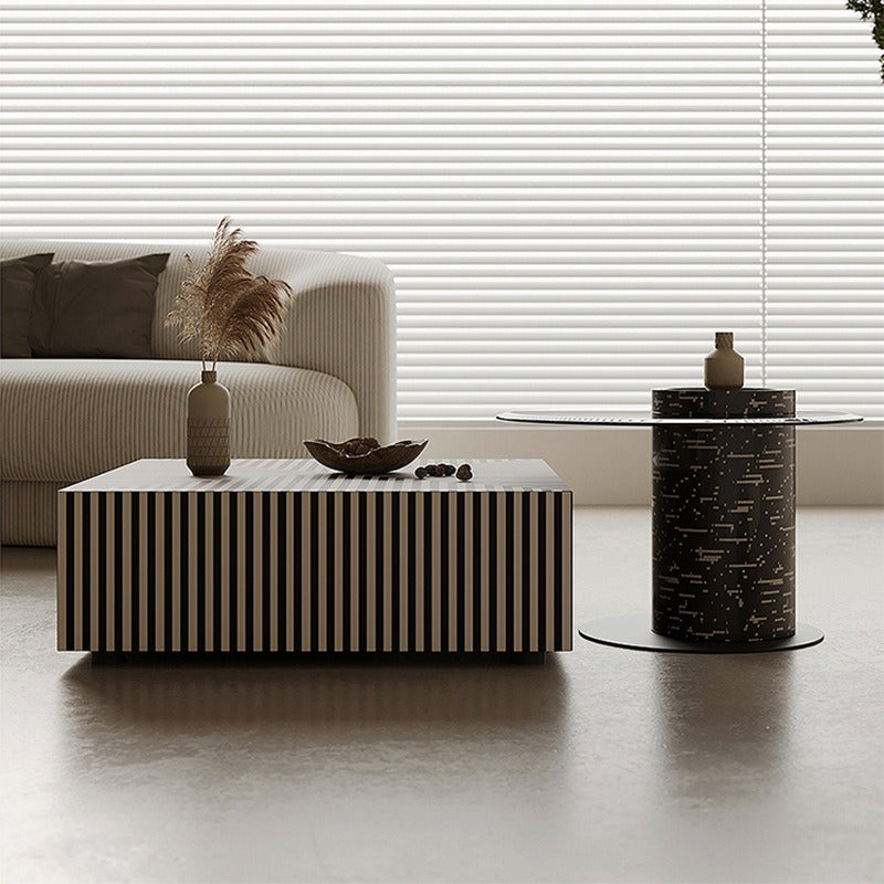 BT85 Modern Piano Stripe Nested Coffee Table Set with Storage