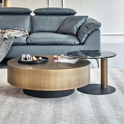 BT35 Round Coffee Table Set with Tempered Glass & Storage