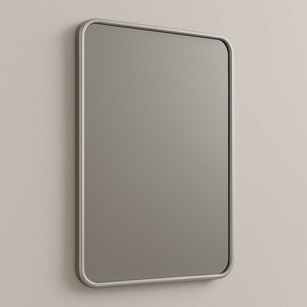 Rounded-Corner Rectangular Bathroom Vanity Mirror — Slim Metal Frame (Matte Black, Brushed Nickel, Brushed Gold)