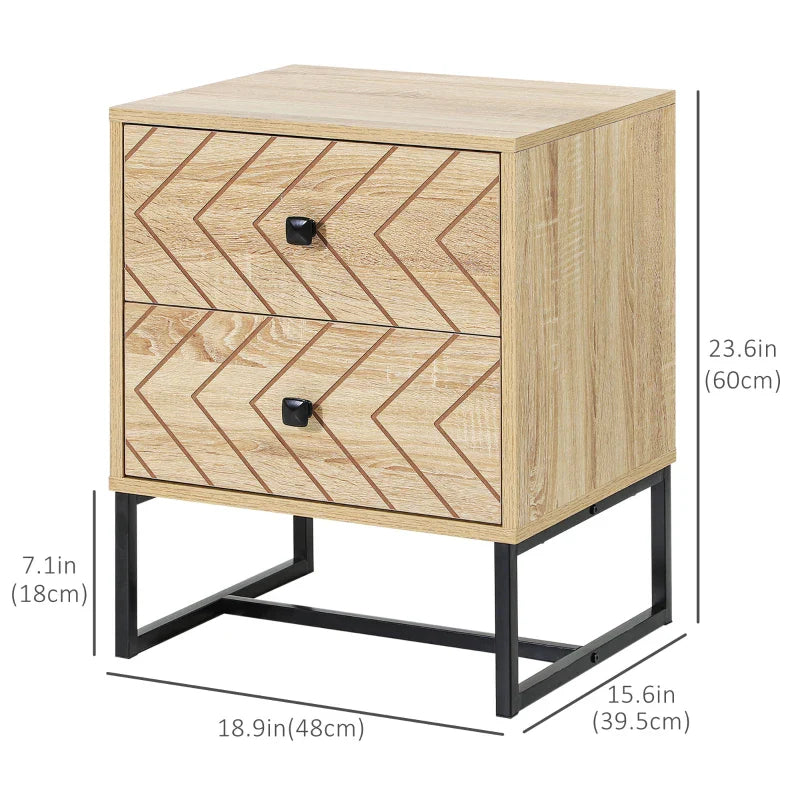 Gabi Modern Nightstand with Drawers and Metal Legs-Natural