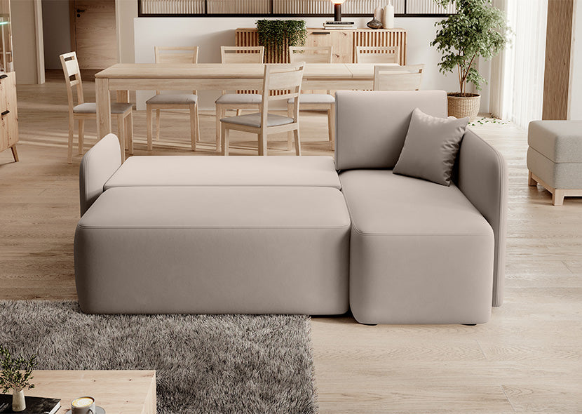Hadson 3 Seater Storage Sleeper Chaise Sofa - Beige