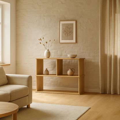 Console bookcase in white oak